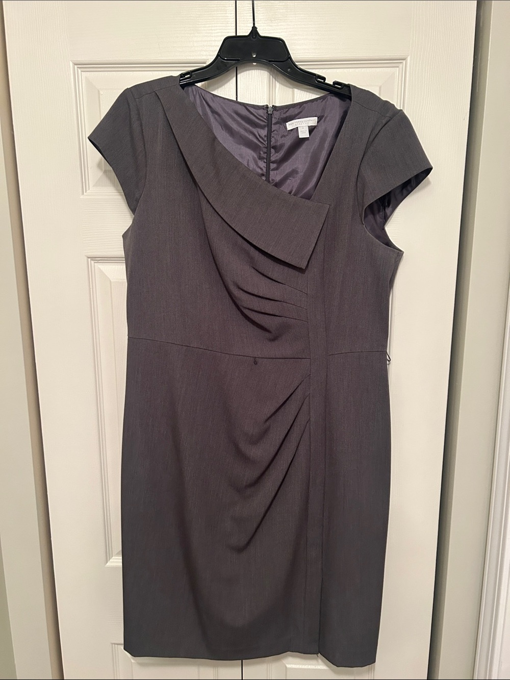 New York & Company Gray Cap-Sleeve Sheath Dress w/ Asymmetrical neckline